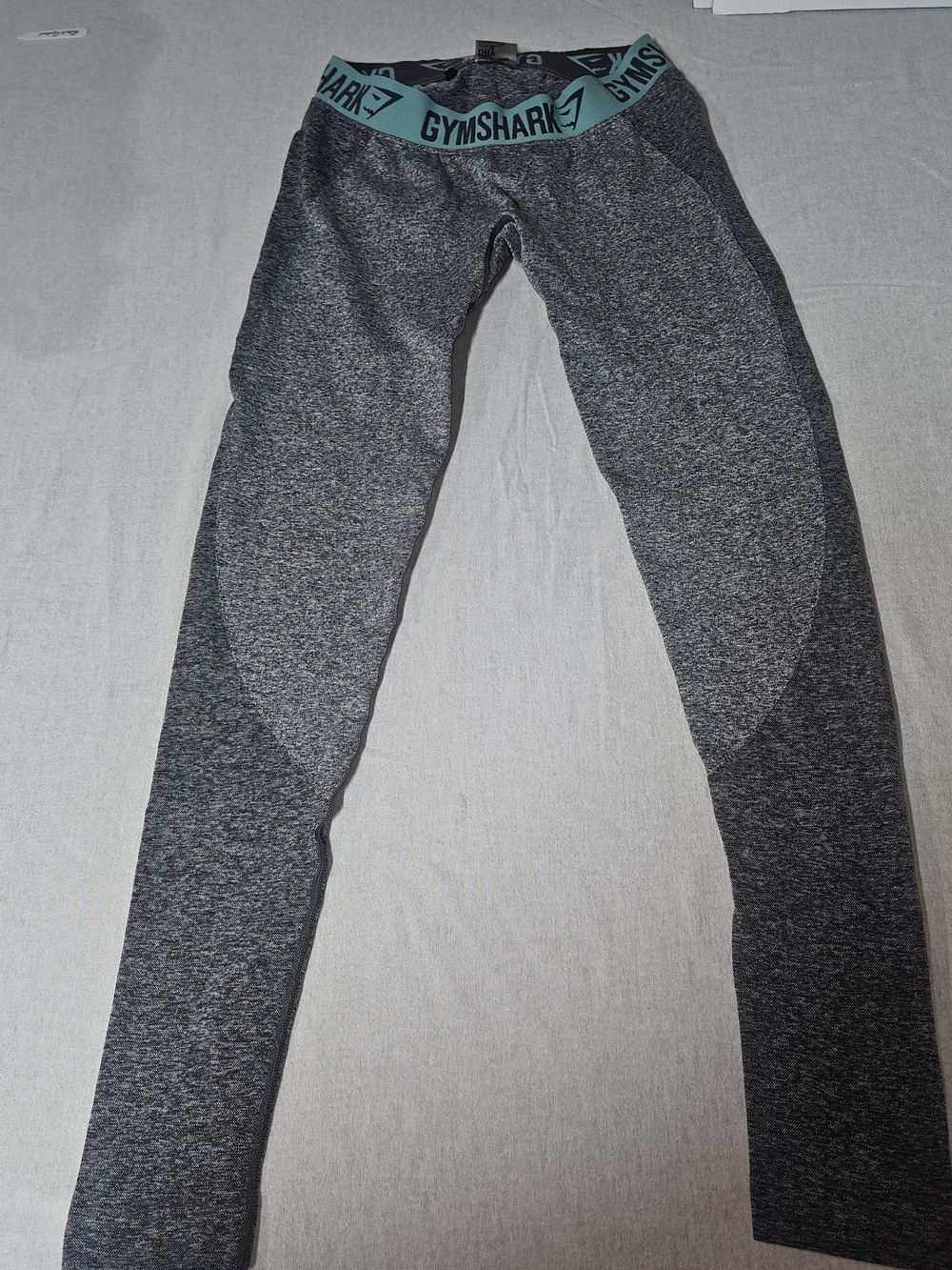 Gymshark Heathered Gray Leggings with Teal Logo Waistband